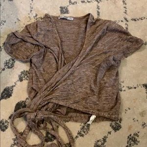ZARA tie front crop top brown